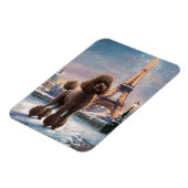 Brown Poodle Winter in Paris Malerei Kunst flexibe Magnet (Linke Seite)