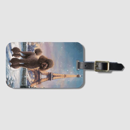 Brown Poodle Winter in Paris Malerei Kunst Gepäckanhänger (Vorderseite (Horizontal))