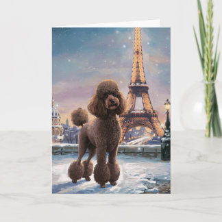 Brown Poodle Winter in Paris Malerei Kunst Karte