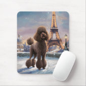 Brown Poodle Winter in Paris Malerei Kunst Mousepad (Mit Mouse)