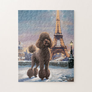 Brown Poodle Winter in Paris Malerei Kunst Puzzle
