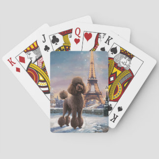 Brown Poodle Winter in Paris Malerei Kunst Spielkarten