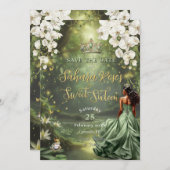 Brown Princess and Frog Sage Green Dress Sweet 16 Save The Date (Vorne/Hinten)