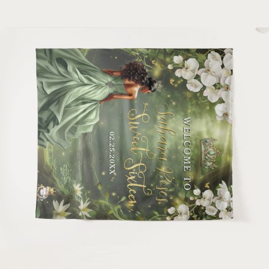 Brown Princess and Frog Sage Green Dress Sweet 16 Wandteppich (Vorderseite (Horizontal))