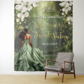 Brown Princess and Frog Sage Green Dress Sweet 16 Wandteppich (Beispiel)