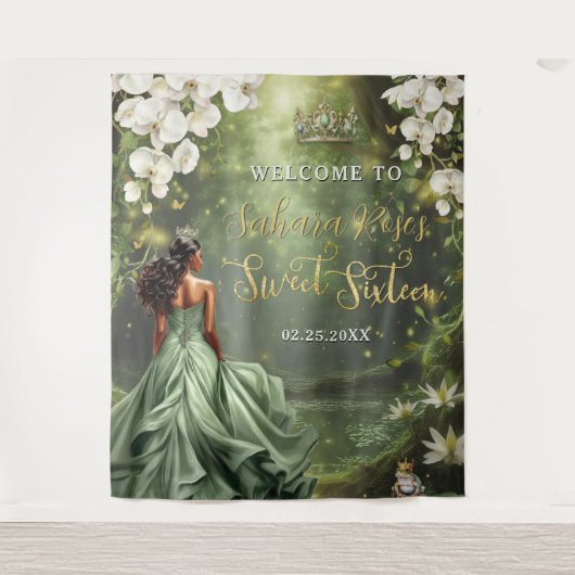 Brown Princess and Frog Sage Green Dress Sweet 16 Wandteppich (Vorderseite)