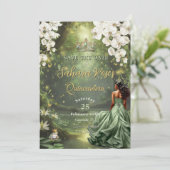 Brown Princess and Frog Sage Green Quinceanera 16 Save The Date (Stehend Vorderseite)