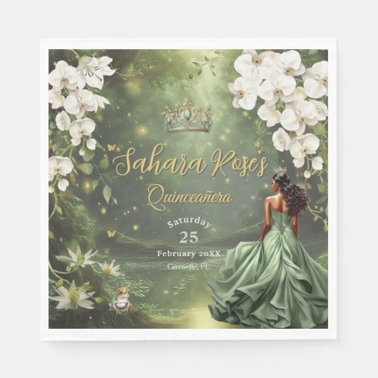 Brown Princess and Frog Sage Green Quinceanera 16 Serviette (Vorderseite)