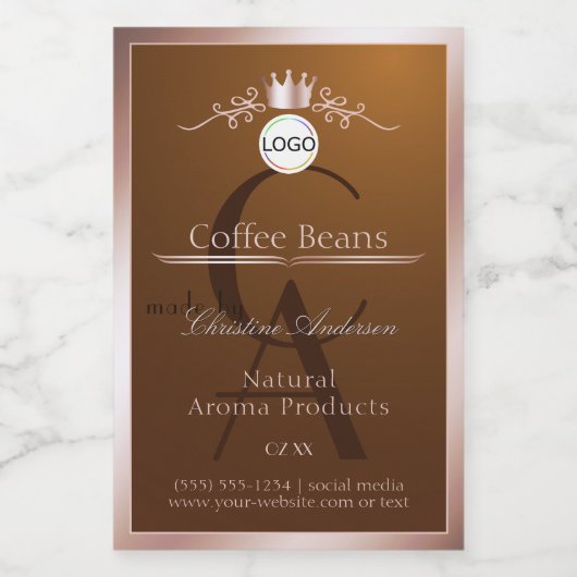 Brown Product Label Rosegold Frame Logo Monogram Lebensmitteletikett (Einzelnes Label)