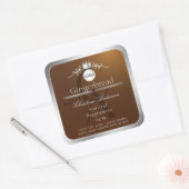 Brown Product Label Silver Frame Logo and Monogram Quadratischer Aufkleber (Umschlag)