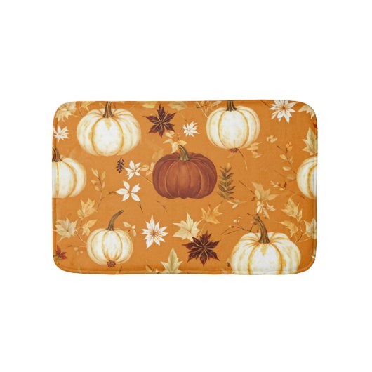Brown Pumpkin Floral Herbst und Fall Muster Badematte (Vorderseite)