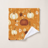 Brown Pumpkin Floral Herbst und Fall Muster Badhandtuch Set (Waschlappen)