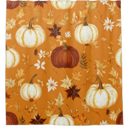 Brown Pumpkin Floral Herbst und Fall Muster Duschvorhang