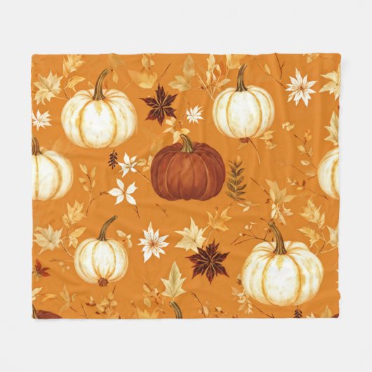 Brown Pumpkin Floral Herbst und Fall Muster Fleecedecke (Vorderseite (Horizontal))