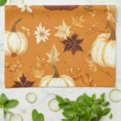 Brown Pumpkin Floral Herbst und Fall Muster Geschirrtuch (Gefaltet)