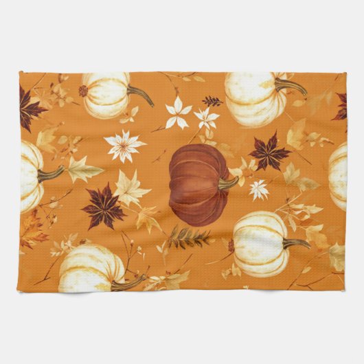 Brown Pumpkin Floral Herbst und Fall Muster Geschirrtuch (Horizontal)