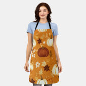 Brown Pumpkin Floral Herbst und Fall Muster Schürze (Getragen)