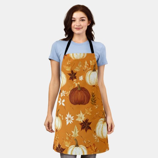 Brown Pumpkin Floral Herbst und Fall Muster Schürze (Getragen)