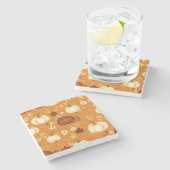 Brown Pumpkin Floral Herbst und Fall Muster Steinuntersetzer (Seitenansicht)