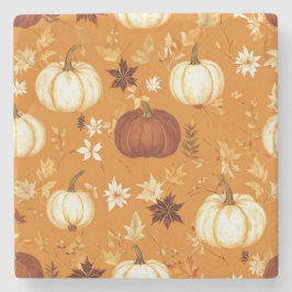 Brown Pumpkin Floral Herbst und Fall Muster Steinuntersetzer