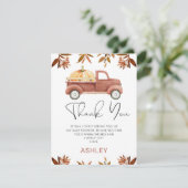 Brown Pumpkin Truck Kinderdusche Danke Karte (Stehend Vorderseite)