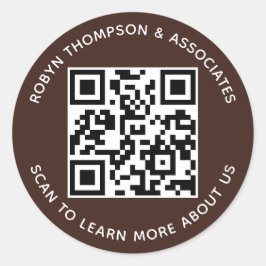 Brown QR Code Stickers Custom Business Name Round