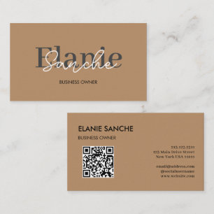 Brown QR Code Trendy Elegant Moderne Visitenkarte