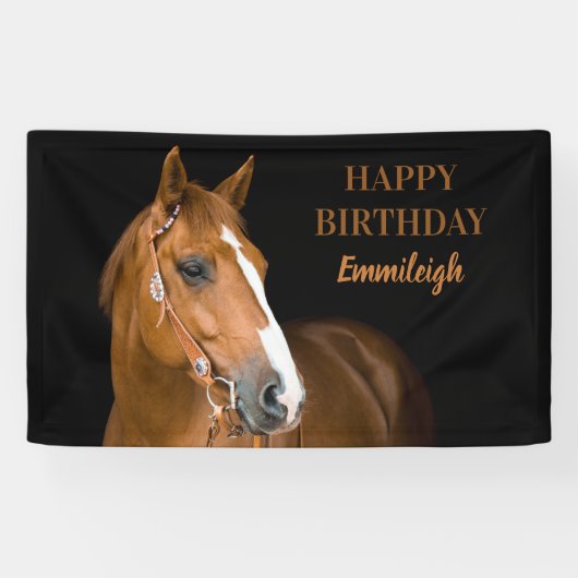 Brown Quarter Horse Black Happy Birthday Banner (Horizontal)