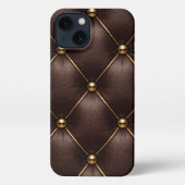 Brown Quilted Leather & Gold Studs Phone Case iPhone Hülle (Rückseite)