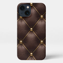 Brown Quilted Leather & Gold Studs Phone Case iPhone 13 Hülle