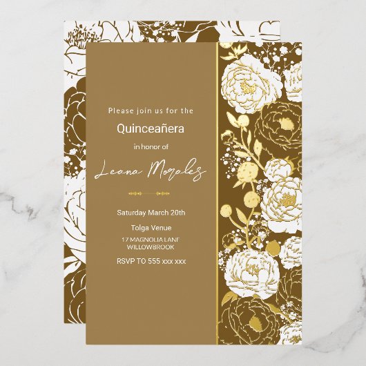 Brown Quinceañera Foil Einladung (Vorderseite/Rückseite)