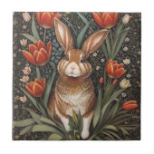 Brown Rabbit Red Tulips William Morris Inspiriert Fliese (Vorderseite)