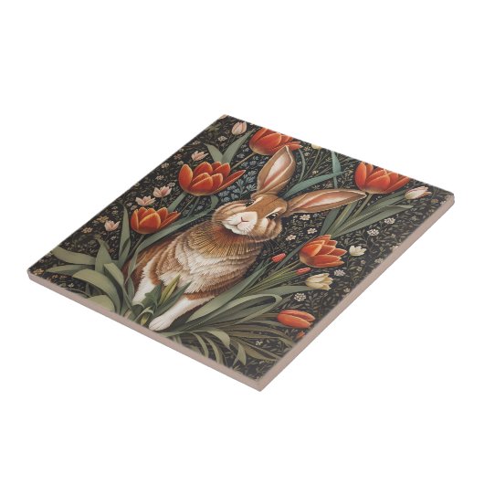 Brown Rabbit Red Tulips William Morris Inspiriert Fliese (Seite)
