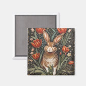 Brown Rabbit Red Tulips William Morris Inspiriert Magnet (Vorderseite/Rückseite)