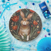 Brown Rabbit Red Tulips William Morris Inspiriert Pappteller (Party)