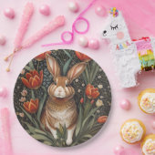 Brown Rabbit Red Tulips William Morris Inspiriert Pappteller (Party)
