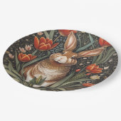 Brown Rabbit Red Tulips William Morris Inspiriert Pappteller (Schrägansicht)