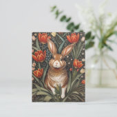 Brown Rabbit Red Tulips William Morris Inspiriert Postkarte (Stehend Vorderseite)