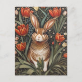Brown Rabbit Red Tulips William Morris Inspiriert Postkarte (Vorderseite)