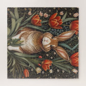 Brown Rabbit Red Tulips William Morris Inspiriert Puzzle (Horizontal)