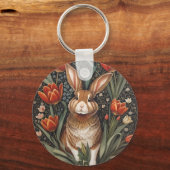 Brown Rabbit Red Tulips William Morris Inspiriert Schlüsselanhänger (Rückseite)