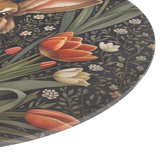 Brown Rabbit Red Tulips William Morris Inspiriert Schneidebrett (Ecke)