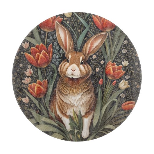 Brown Rabbit Red Tulips William Morris Inspiriert Schneidebrett (Vorderseite)