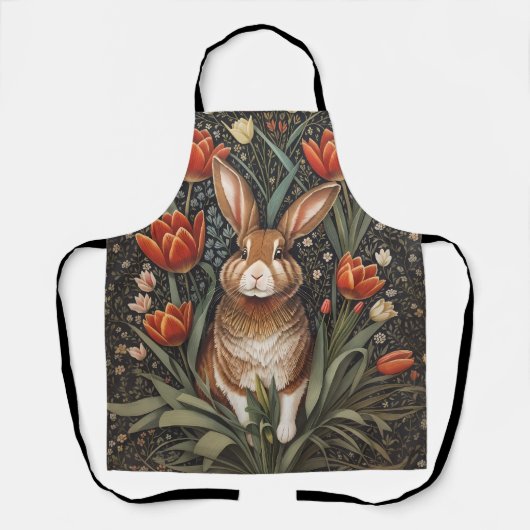 Brown Rabbit Red Tulips William Morris Inspiriert Schürze (Vorderseite)