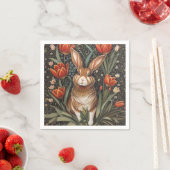Brown Rabbit Red Tulips William Morris Inspiriert Serviette (Beispiel)