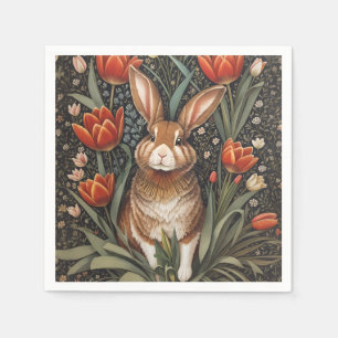 Brown Rabbit Red Tulips William Morris Inspiriert Serviette