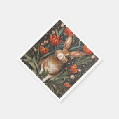 Brown Rabbit Red Tulips William Morris Inspiriert Serviette (Ecke)