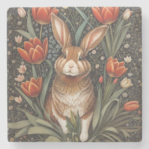 Brown Rabbit Red Tulips William Morris Inspiriert Steinuntersetzer