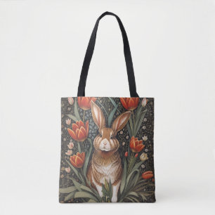 Brown Rabbit Red Tulips William Morris Inspiriert Tasche