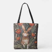 Brown Rabbit Red Tulips William Morris Inspiriert Tasche (Rückseite)